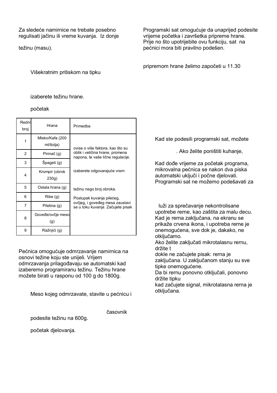 Auto cook, Odmrzavanje hrane, Programski sat (preset) | Bezbednosna blokada | Gorenje MO-20 DCE User Manual | Page 22 / 97