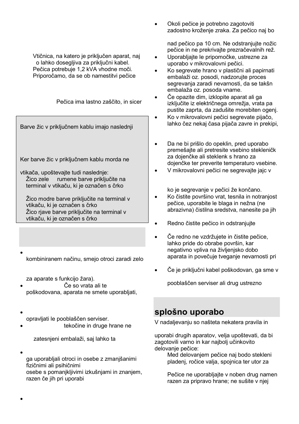 Pomembna varnostna navodila, Varnostna navodila za splońno uporabo | Gorenje MO-20 DCE User Manual | Page 4 / 97