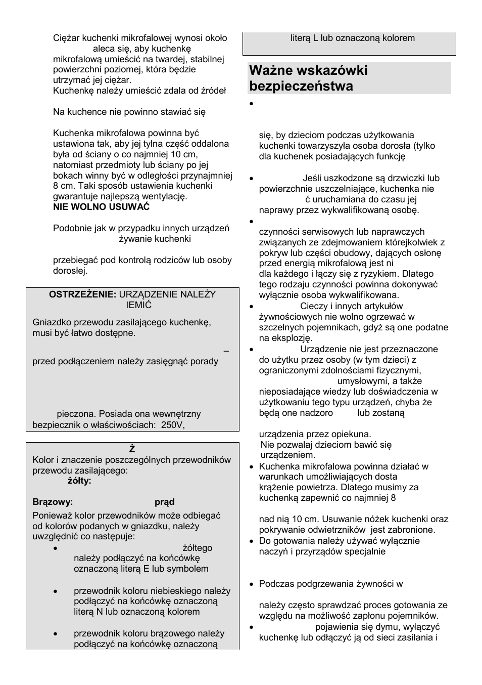Ważne wskazόwki bezpieczeństwa | Gorenje MO-20 DCE User Manual | Page 48 / 97