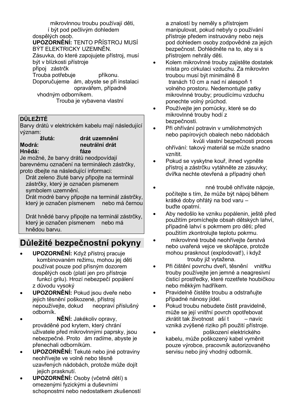 Důleņité bezpeĉnostní pokyny | Gorenje MO-20 DCE User Manual | Page 70 / 97