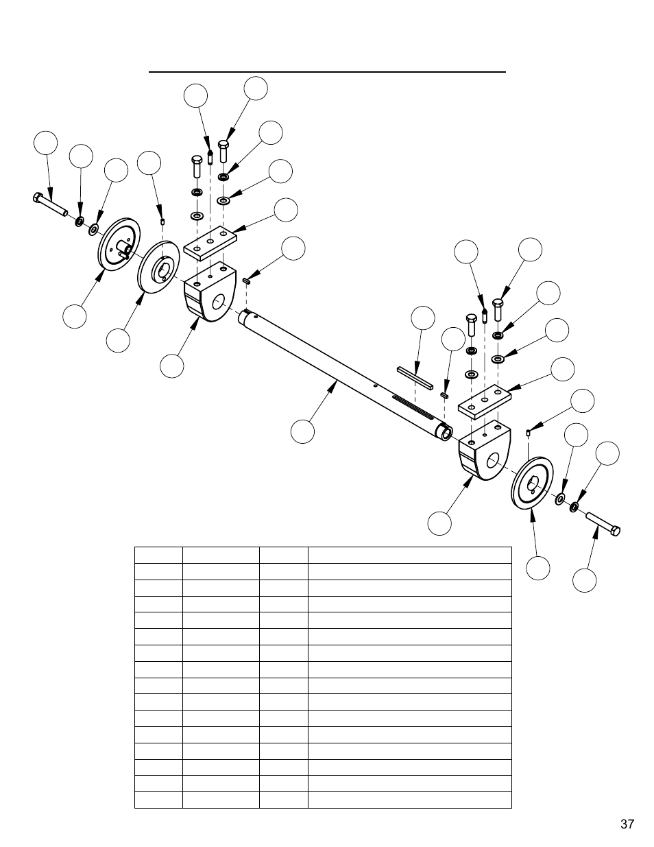 Blade shaft assembly (blades 30" - 36") | Diamond Products CC6540E User Manual | Page 37 / 76