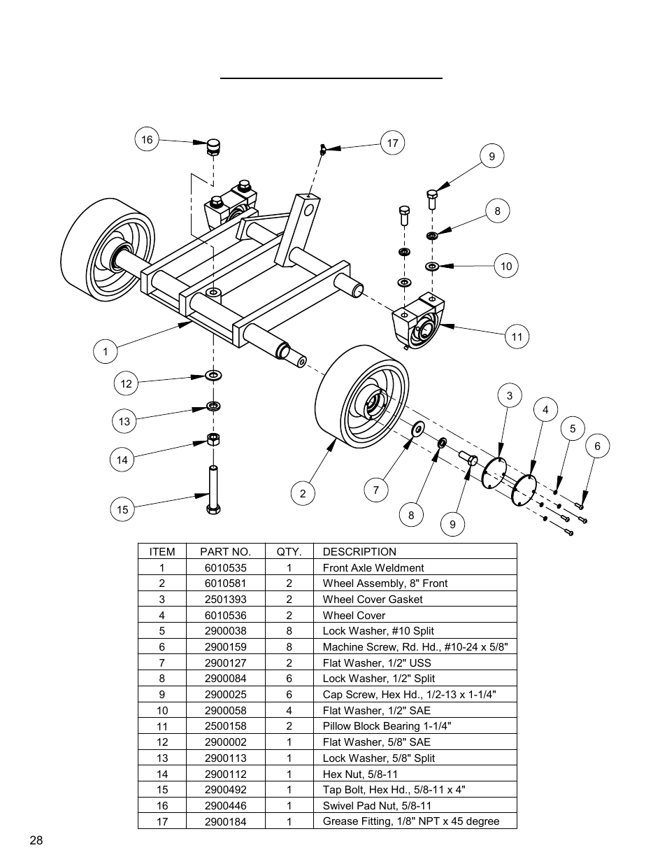 Front axle assembly | Diamond Products CC6550XLS User Manual | Page 28 / 76