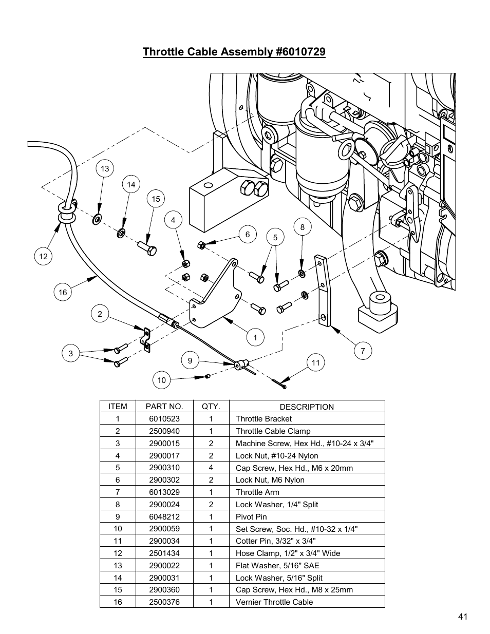 Throttle cable assembly | Diamond Products CC6550XLS User Manual | Page 41 / 76