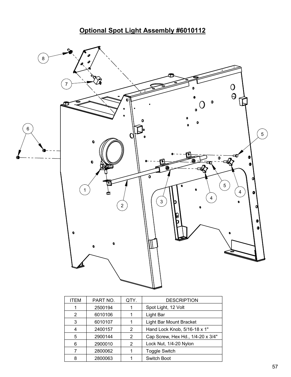 Optional spot light assembly | Diamond Products CC6550XLS User Manual | Page 57 / 76