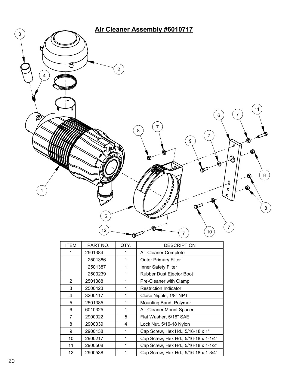 Air cleaner assembly | Diamond Products CC6550XLS-3 Speed User Manual | Page 20 / 72