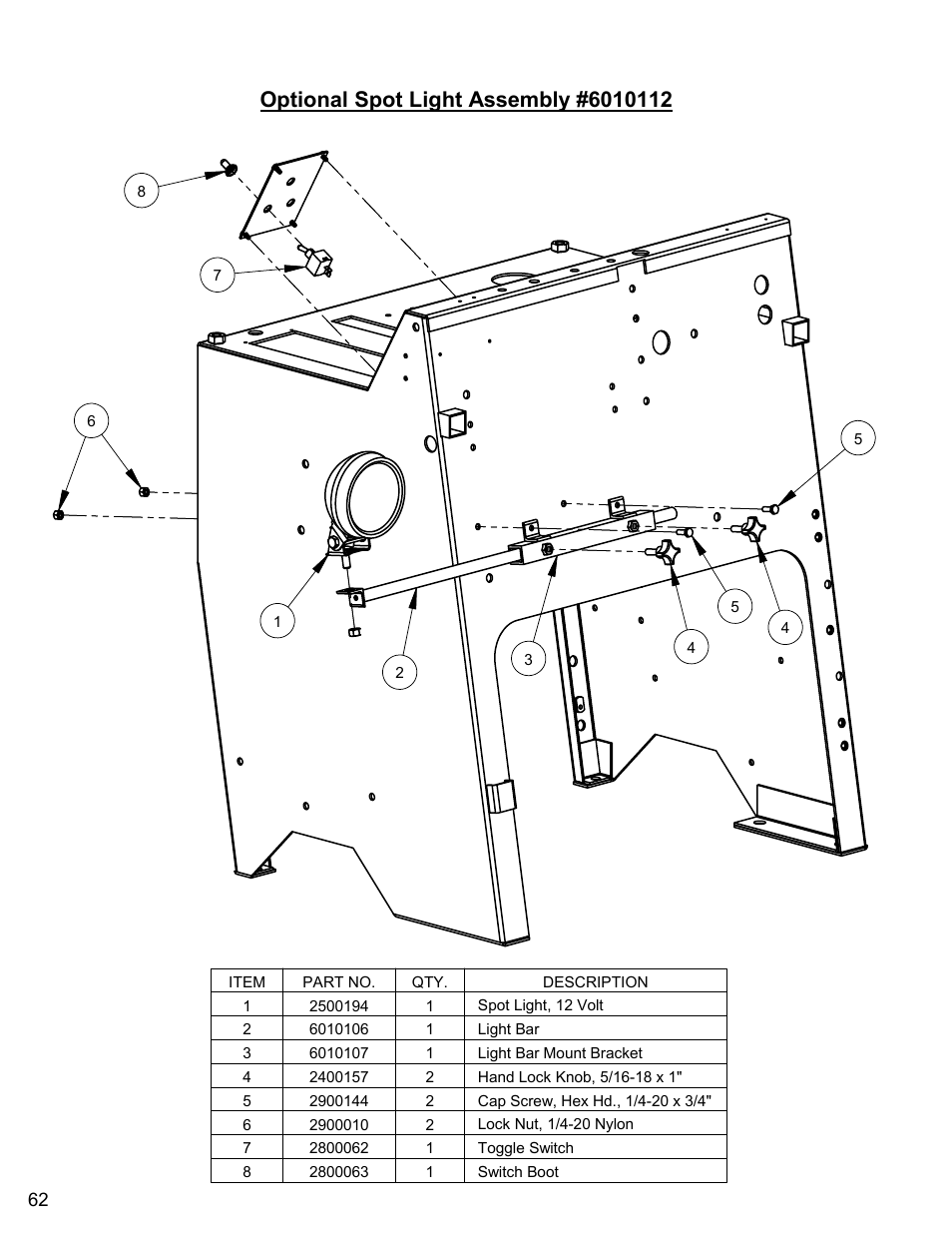 Optional spot light assembly | Diamond Products CC6560XLS User Manual | Page 62 / 88
