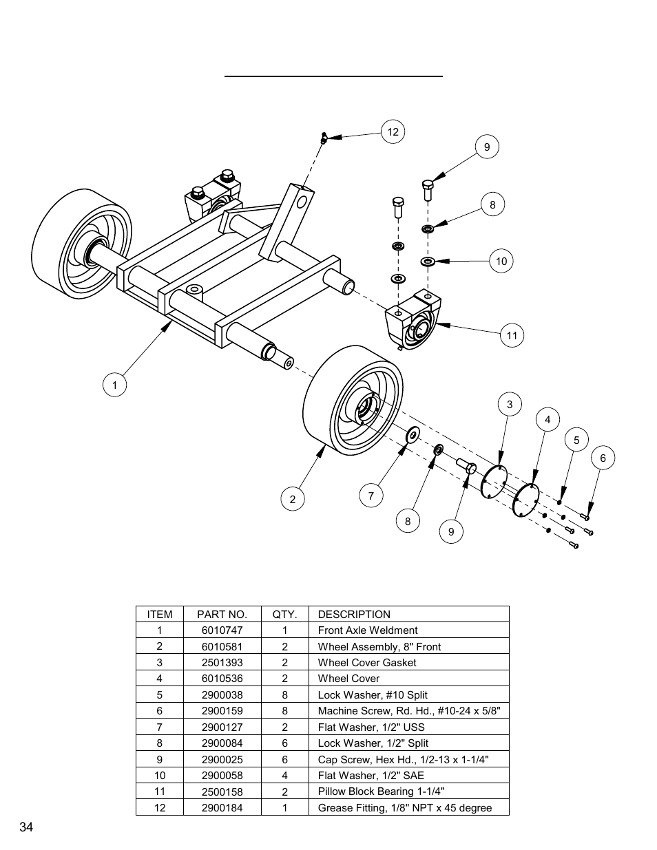 Front axle assembly | Diamond Products CC6560XLT User Manual | Page 34 / 76