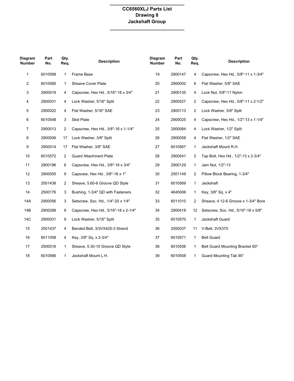 Drawing 8 | Diamond Products CC6560XLJ User Manual | Page 21 / 28