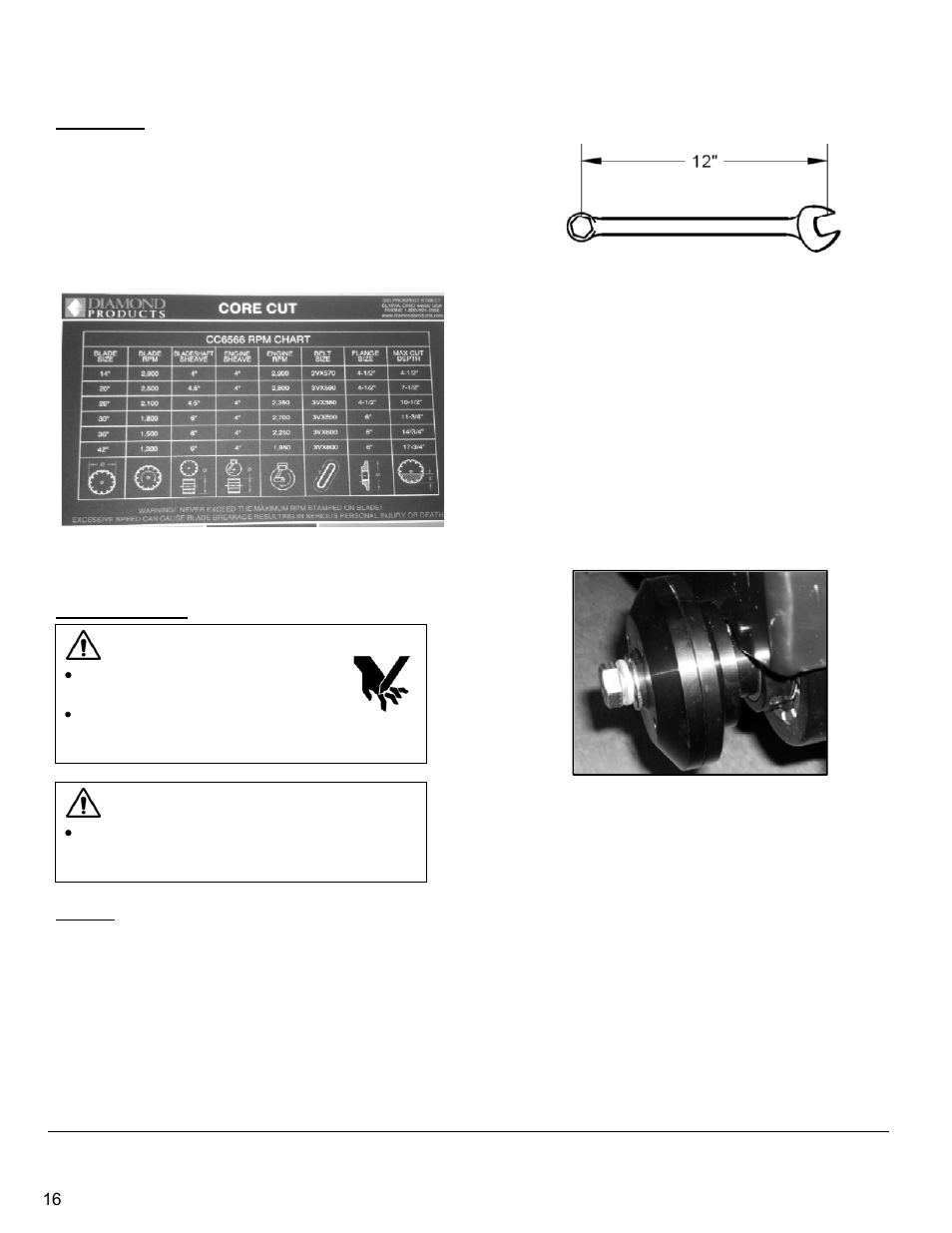 Blade speed, Installing the blade | Diamond Products CC6566 User Manual | Page 16 / 48