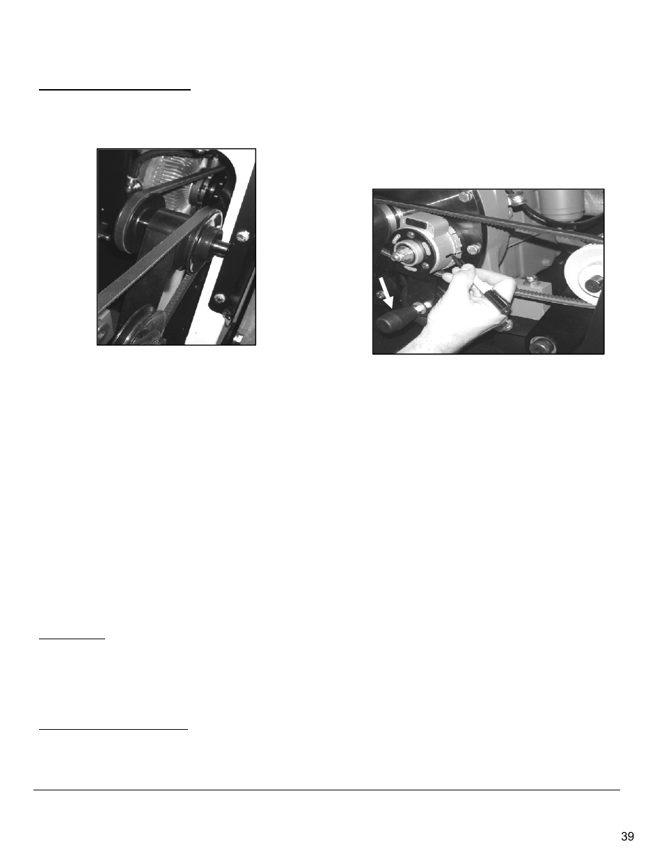 Secondary transmission v-belt, Engine v-belt, Rotary tensioner | Adjusting the rotary tensioner | Diamond Products CC6566 User Manual | Page 39 / 48