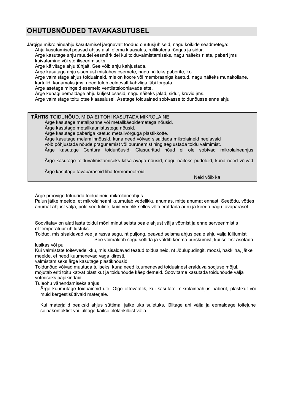 Ohutusnõuded tavakasutusel | Gorenje GMO-20 DGS User Manual | Page 145 / 148