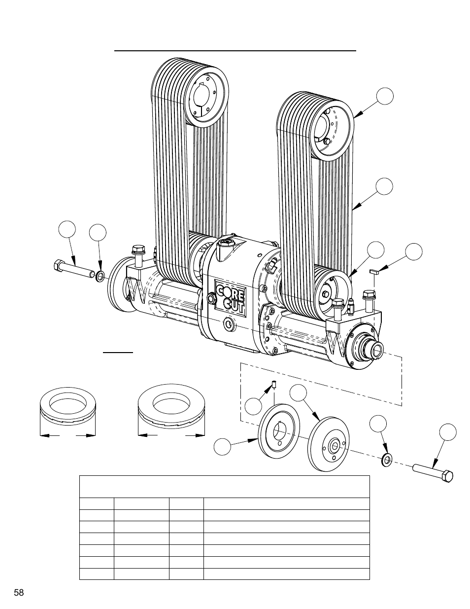 Belt drive assembly (3-speed saw), Belt drive assembly for 3-speed saw | Diamond Products CC7074 User Manual | Page 58 / 92