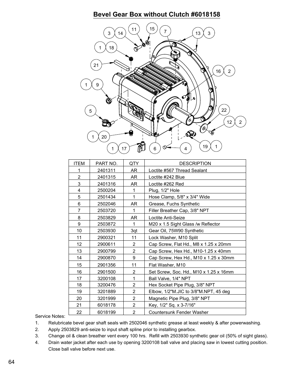 Bevel gear box without clutch | Diamond Products CC7074 User Manual | Page 64 / 92