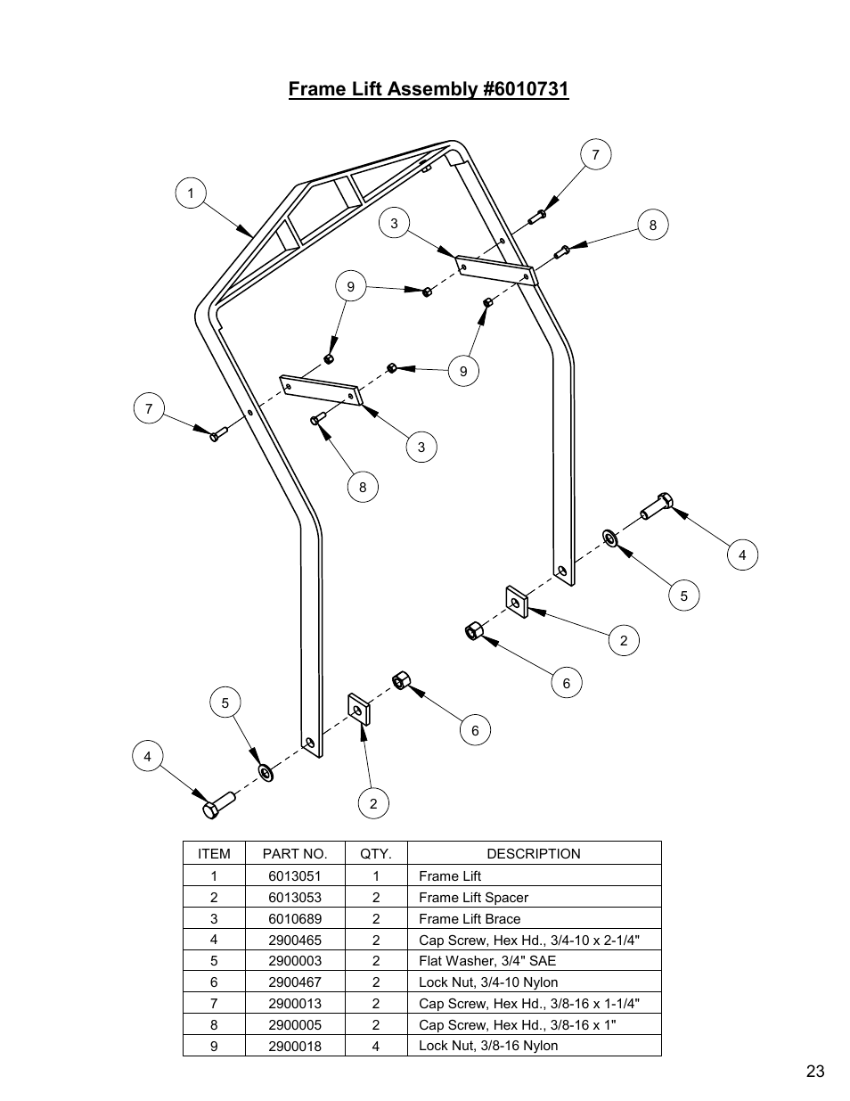Frame lift assembly | Diamond Products CC7172 User Manual | Page 23 / 80