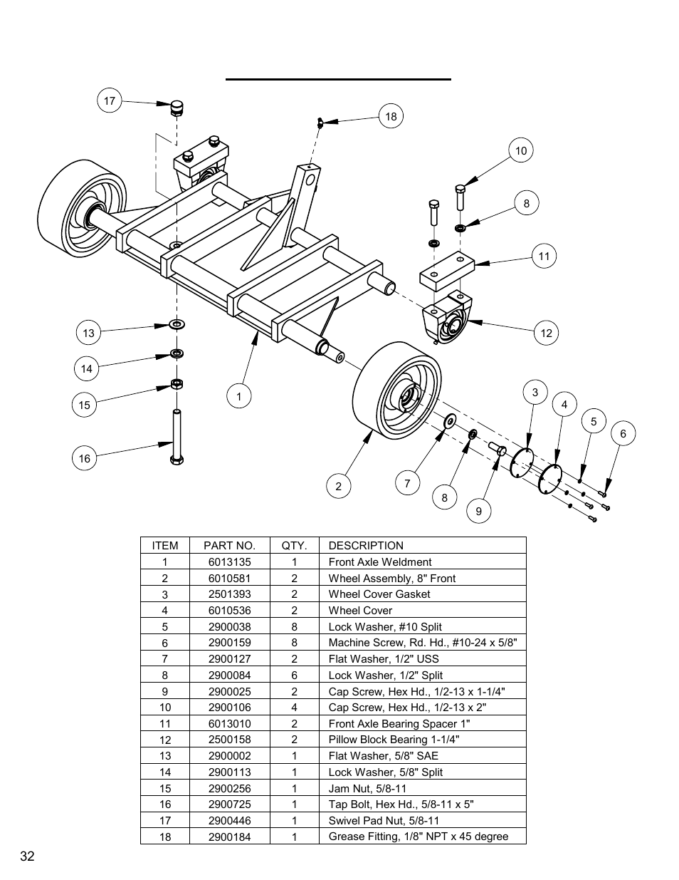 Front axle assembly | Diamond Products CC7172 User Manual | Page 32 / 80