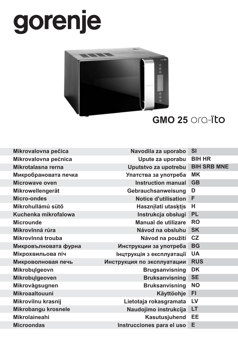 Gorenje GMO-25 Ora Ito User Manual | 169 pages