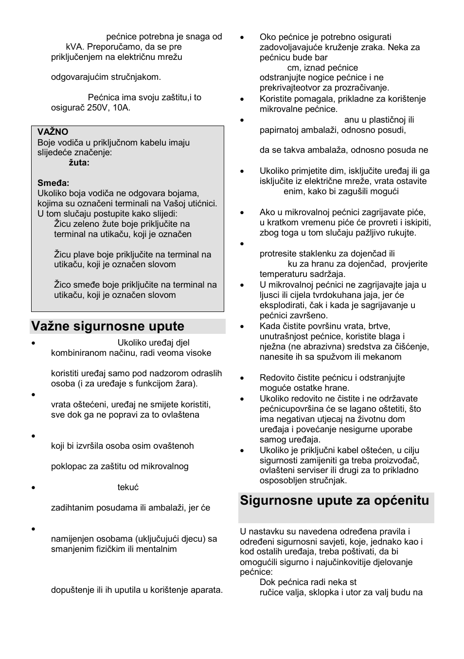 Vaņne sigurnosne upute, Sigurnosne upute za općenitu uporabu | Gorenje GMO-25 Ora Ito User Manual | Page 11 / 169