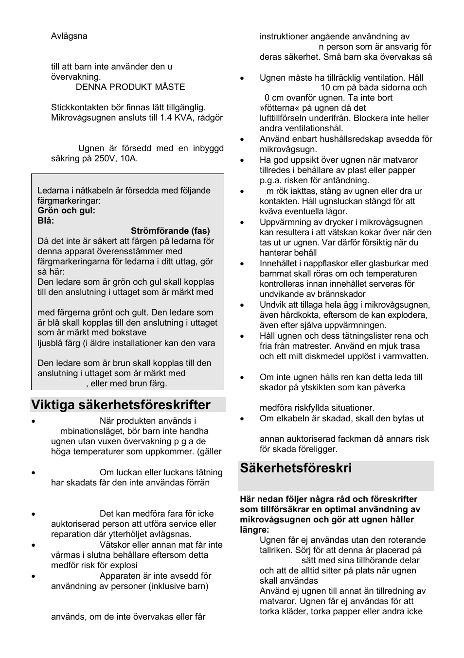 Viktiga säkerhetsföreskrifter, Säkerhetsföreskrifter i dagligt bruk | Gorenje GMO-25 Ora Ito User Manual | Page 120 / 169