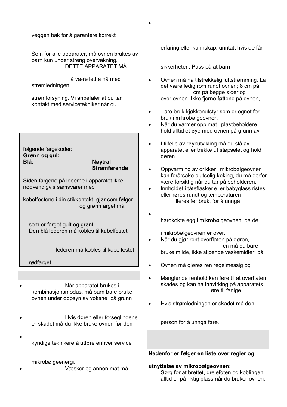 Viktig sikkerhetsinformasjon, Sikkerhetsinstruksjoner for vanlig bruk | Gorenje GMO-25 Ora Ito User Manual | Page 127 / 169