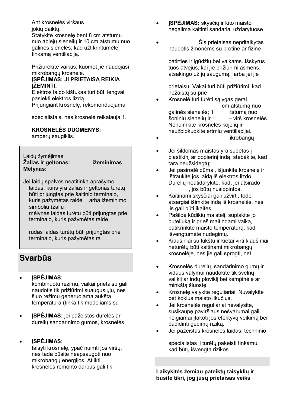 Svarbūs saugos reikalavimai, Saugumo instrukcijos | Gorenje GMO-25 Ora Ito User Manual | Page 148 / 169