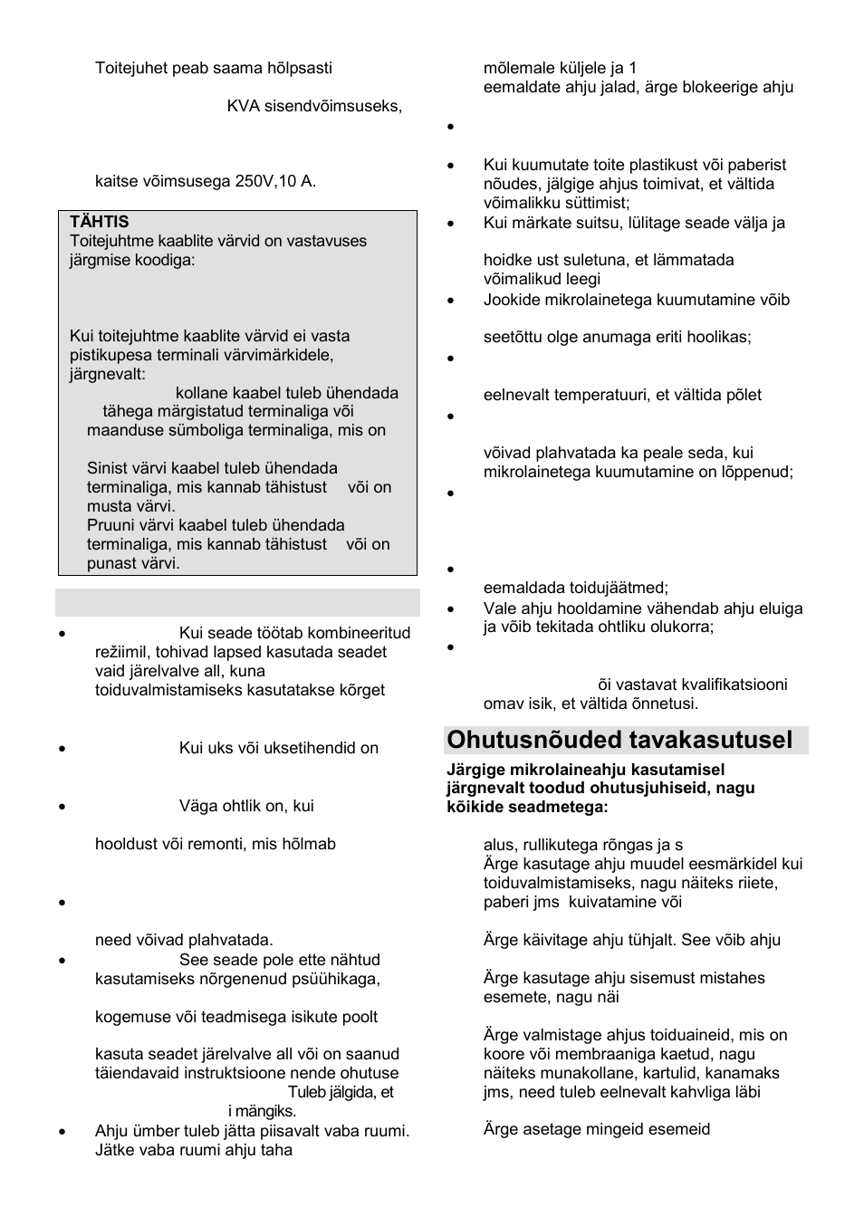 Olulised ohutusjuhised, Ohutusnõuded tavakasutusel | Gorenje GMO-25 Ora Ito User Manual | Page 155 / 169