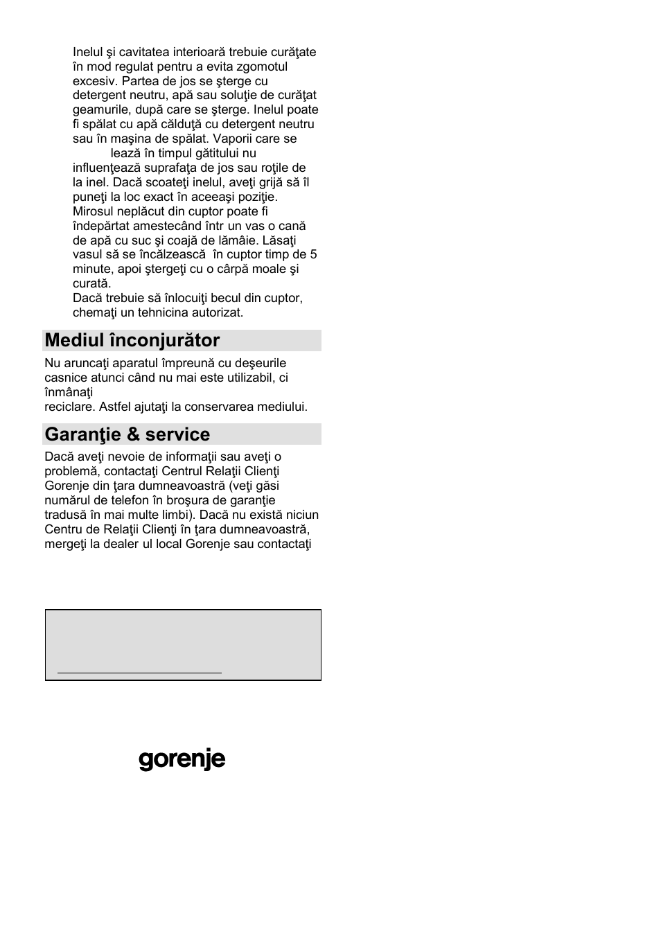 Mediul înconjurător, Garanŝie & service | Gorenje GMO-25 Ora Ito User Manual | Page 75 / 169