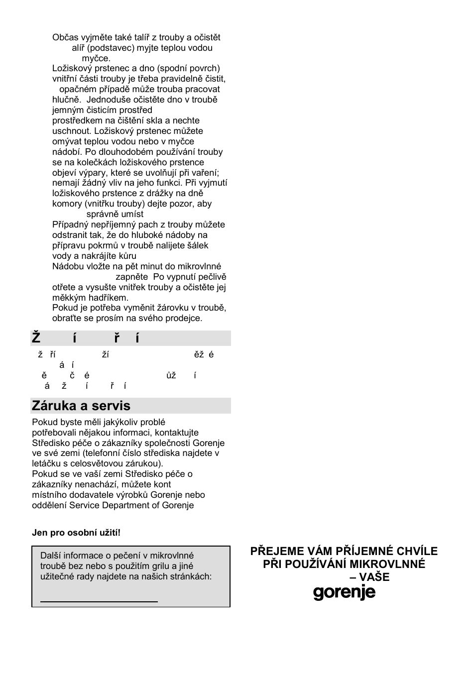 Ņivotní prostředí, Záruka a servis | Gorenje GMO-25 Ora Ito User Manual | Page 89 / 169