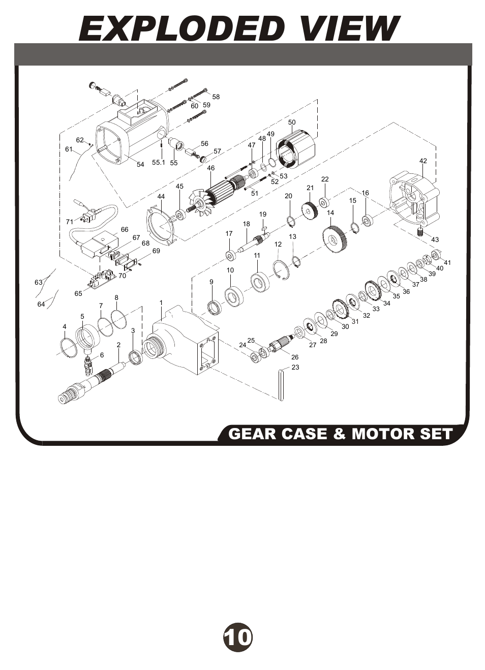 Exploded view, Gear case & motor set | Diamond Products M1AA-15 User Manual | Page 11 / 32