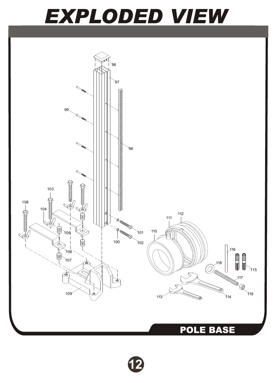 Exploded view, Pole base | Diamond Products M1AA-15 User Manual | Page 13 / 32
