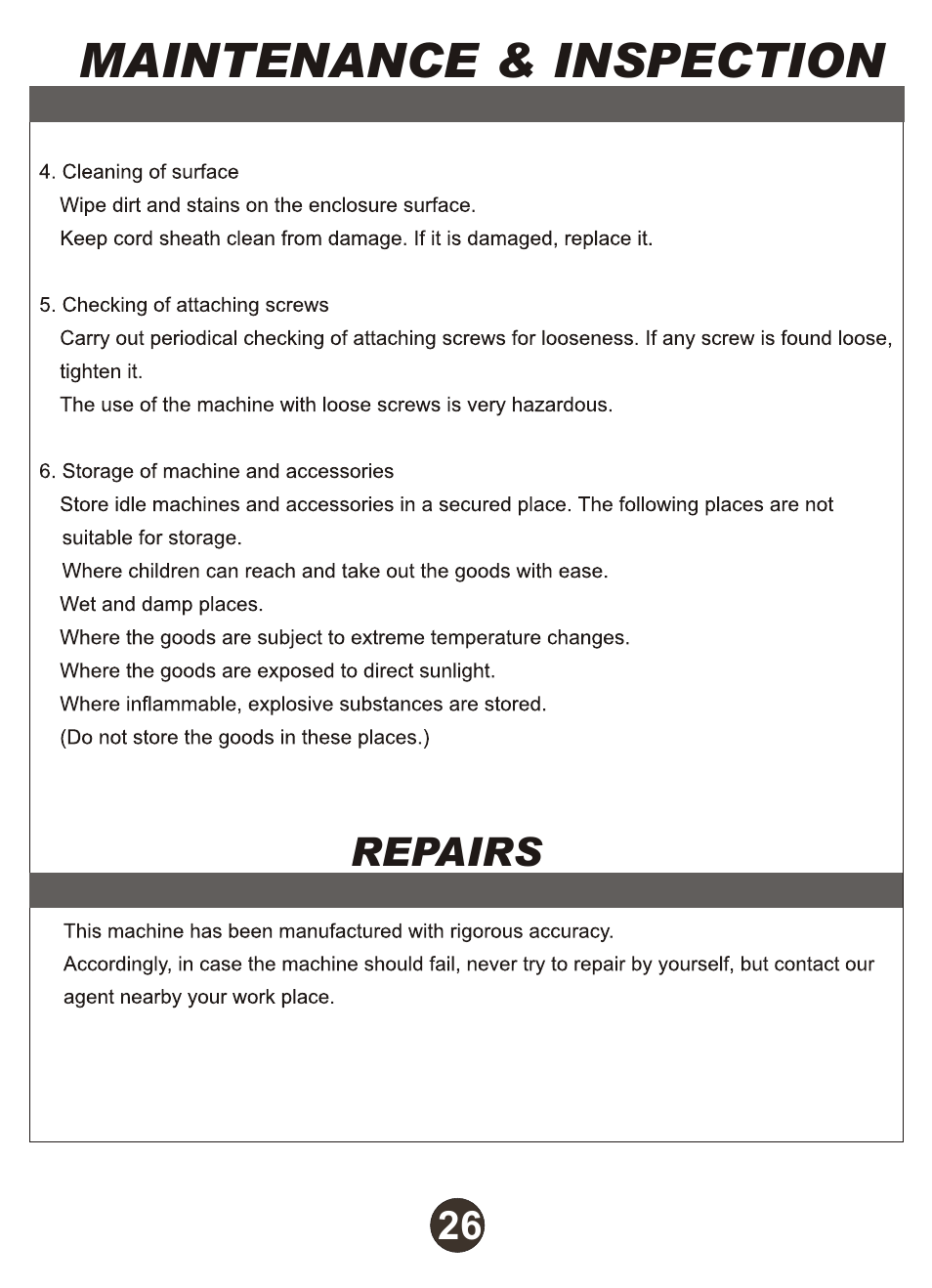 Maintenance & inspection | Diamond Products M1AA-15 User Manual | Page 27 / 32