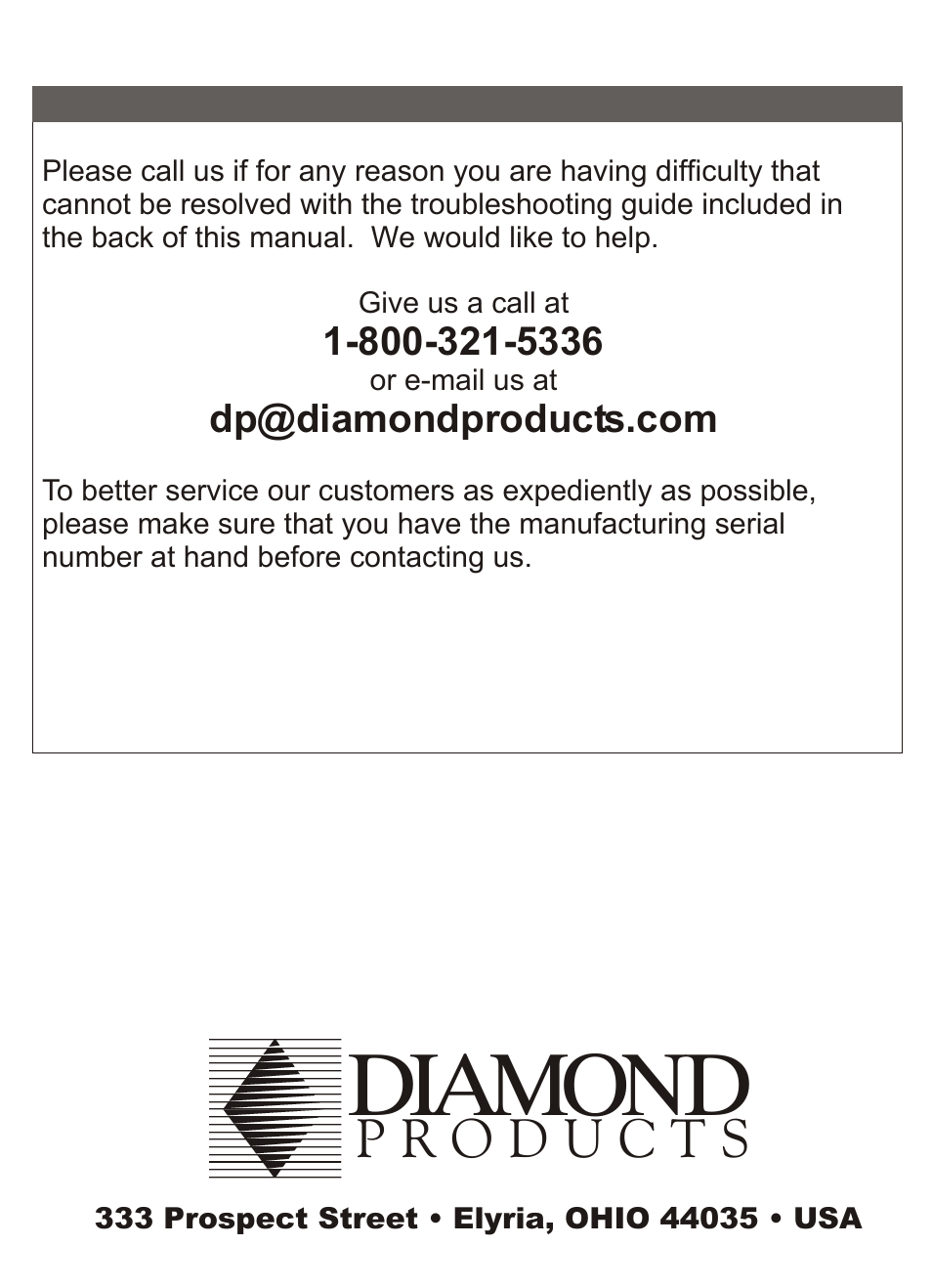 Diamond | Diamond Products M1AA-15 User Manual | Page 32 / 32