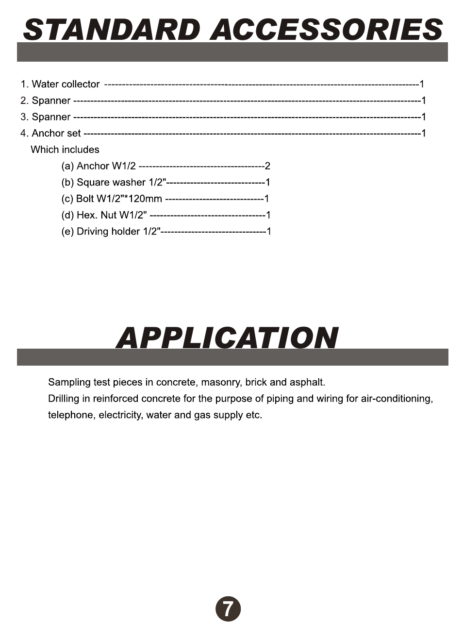 Standard accessories application | Diamond Products M1AA-15 User Manual | Page 8 / 32