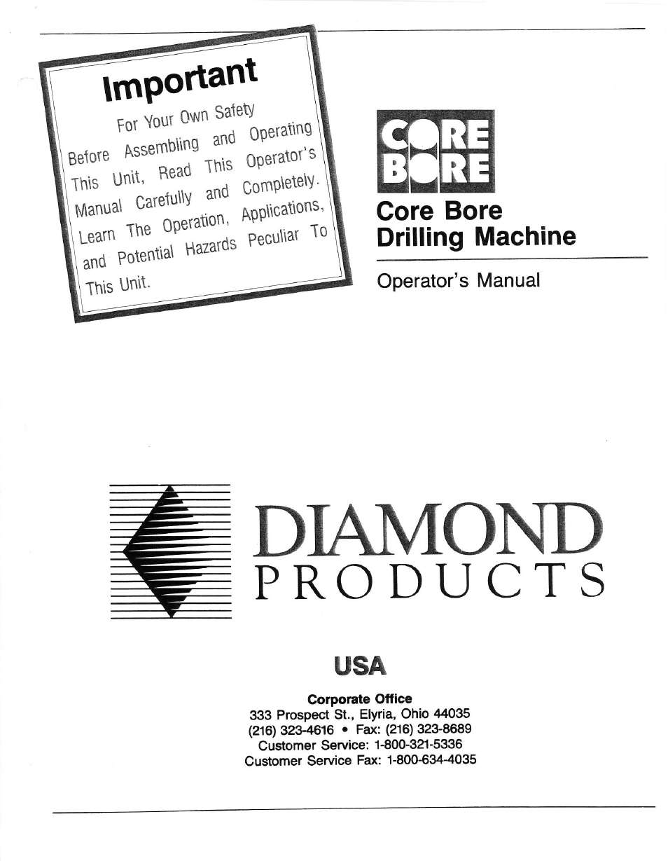 Diamond Products Core Drilling Machines User Manual | 12 pages