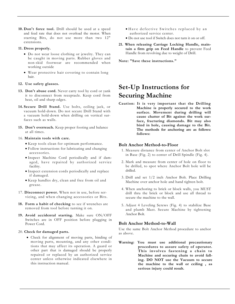 Set-up instructions for securing machine | Diamond Products Core Drilling Machines User Manual | Page 6 / 12