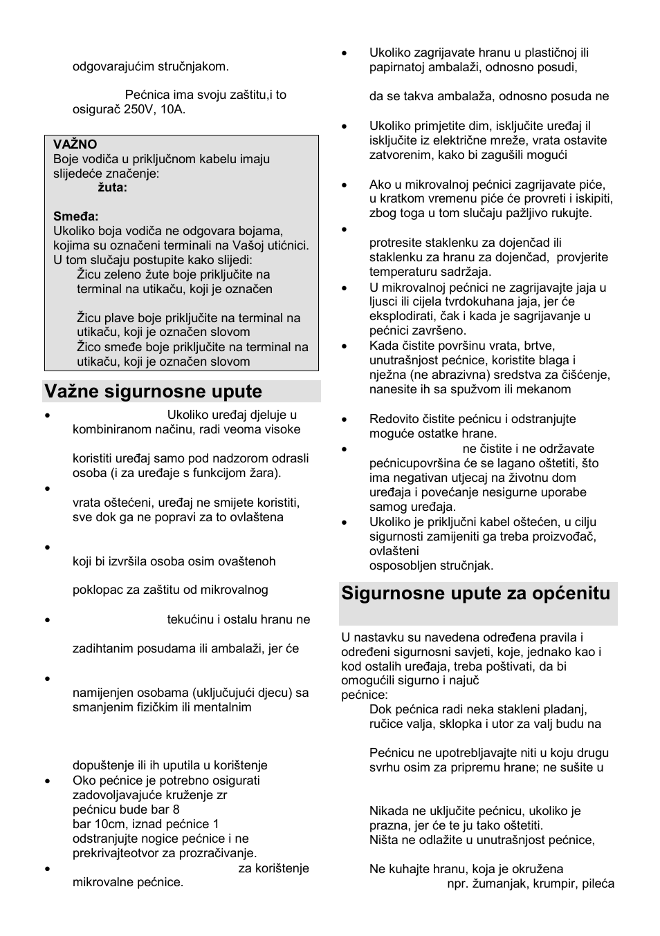 Vaņne sigurnosne upute, Sigurnosne upute za općenitu uporabu | Gorenje MO-20 DSII User Manual | Page 11 / 104