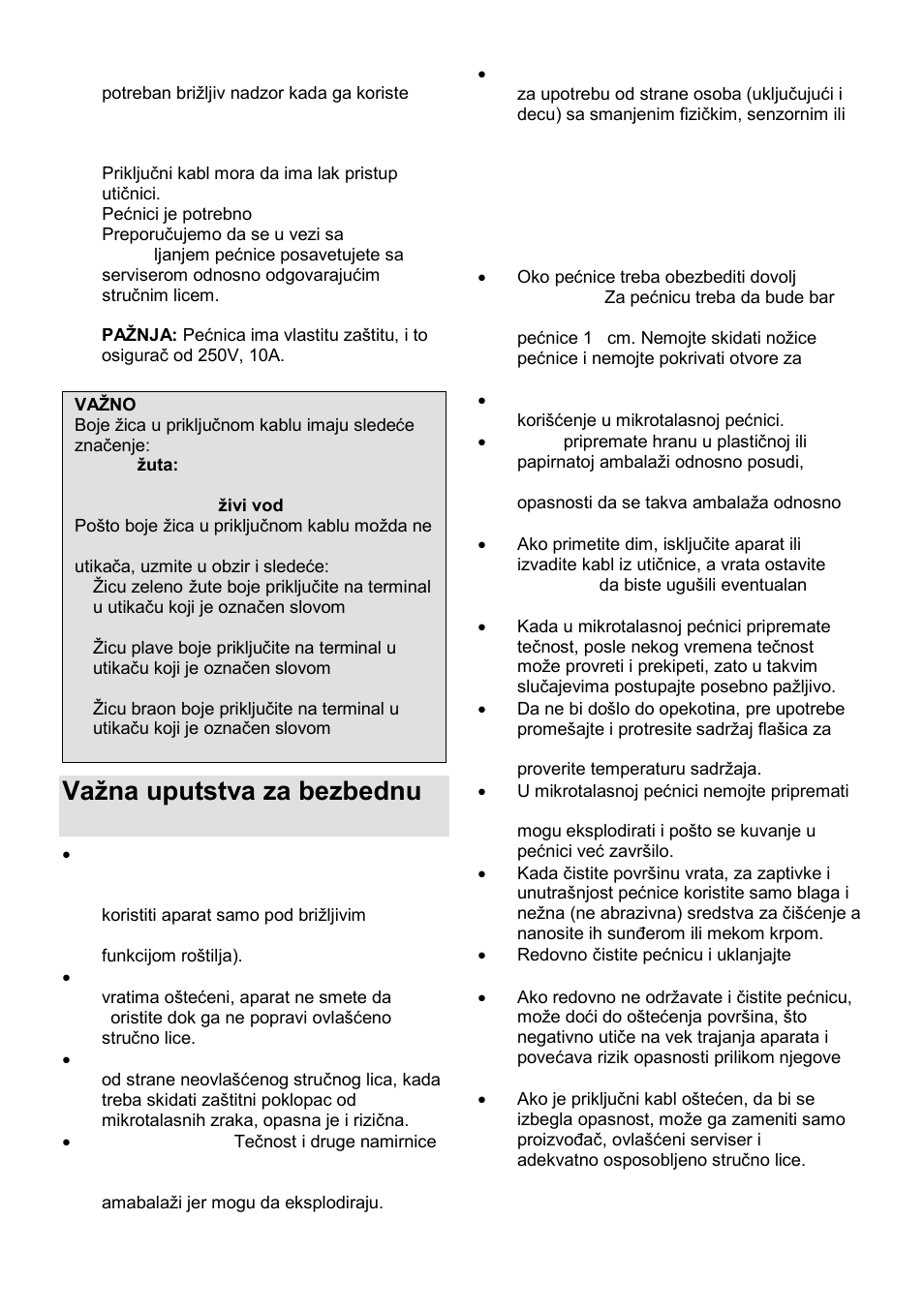 Vaņna uputstva za bezbednu upotrebu | Gorenje MO-20 DSII User Manual | Page 18 / 104