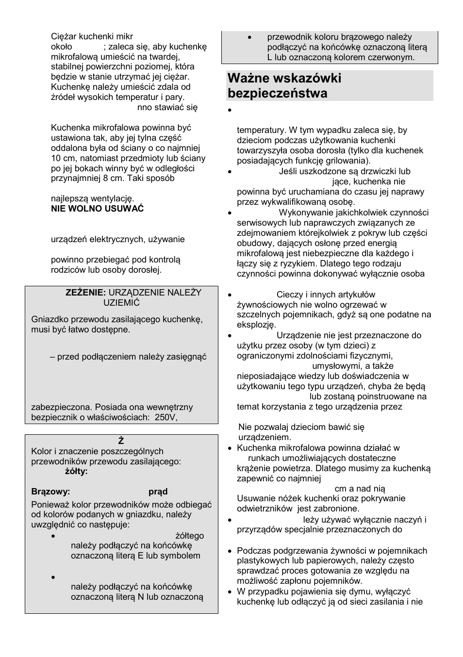 Ważne wskazόwki bezpieczeństwa | Gorenje MO-20 DSII User Manual | Page 48 / 104