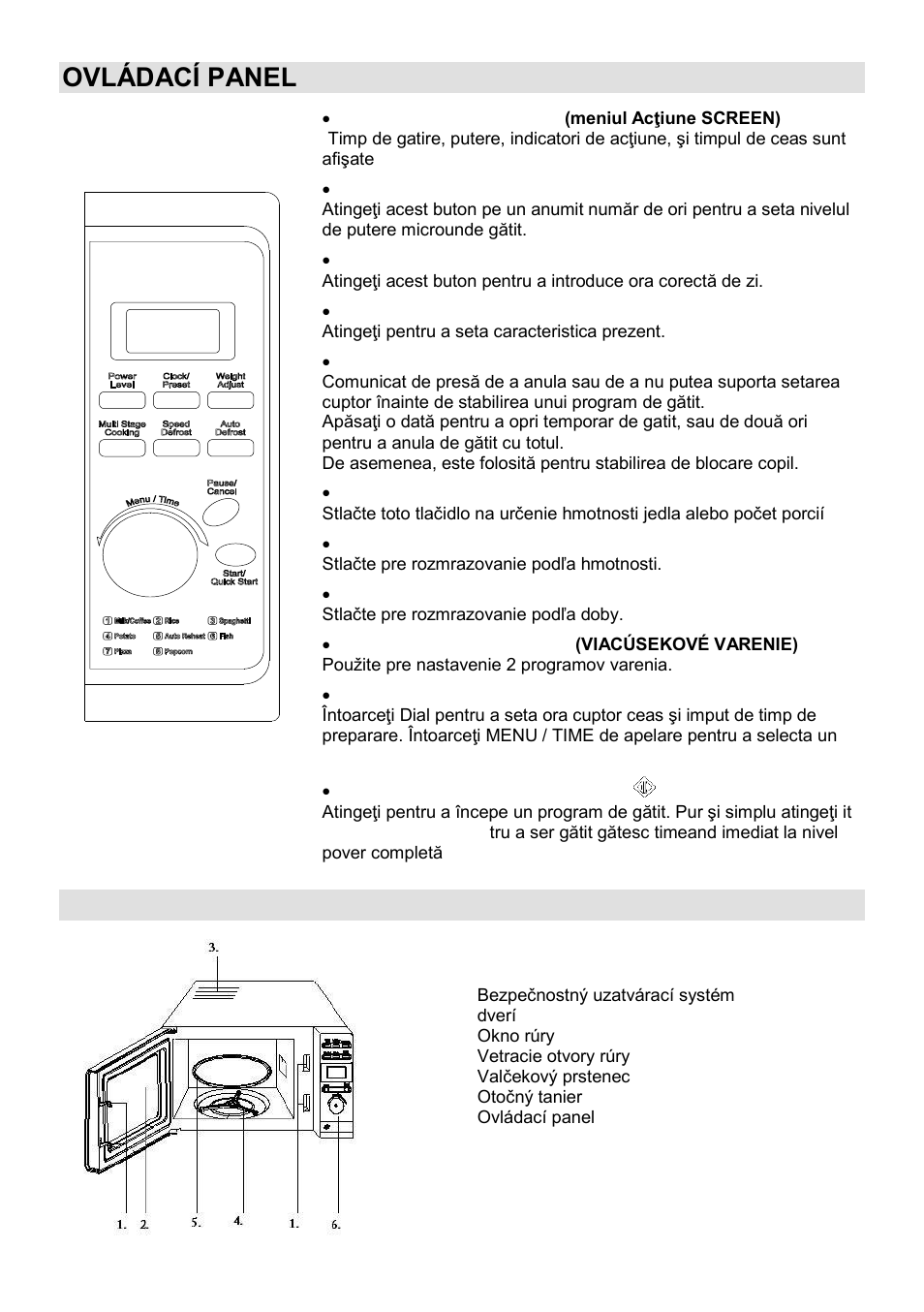 Ovládací panel, Popis zariadenia | Gorenje MO-20 DSII User Manual | Page 65 / 104