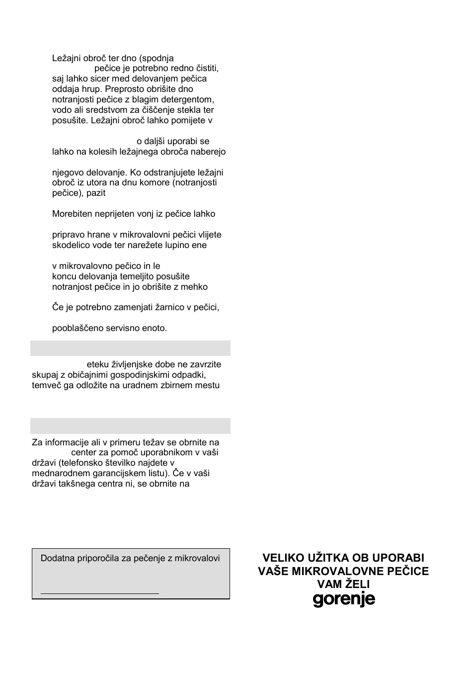 Okolje, Garancija in servis | Gorenje MO-20 DSII User Manual | Page 9 / 104