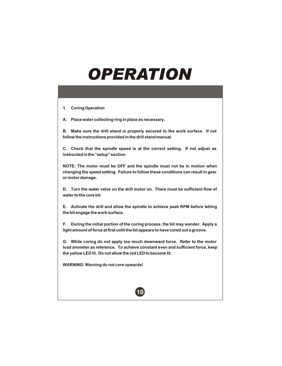 Operation | Diamond Products CB700 Drill Motor User Manual | Page 11 / 23