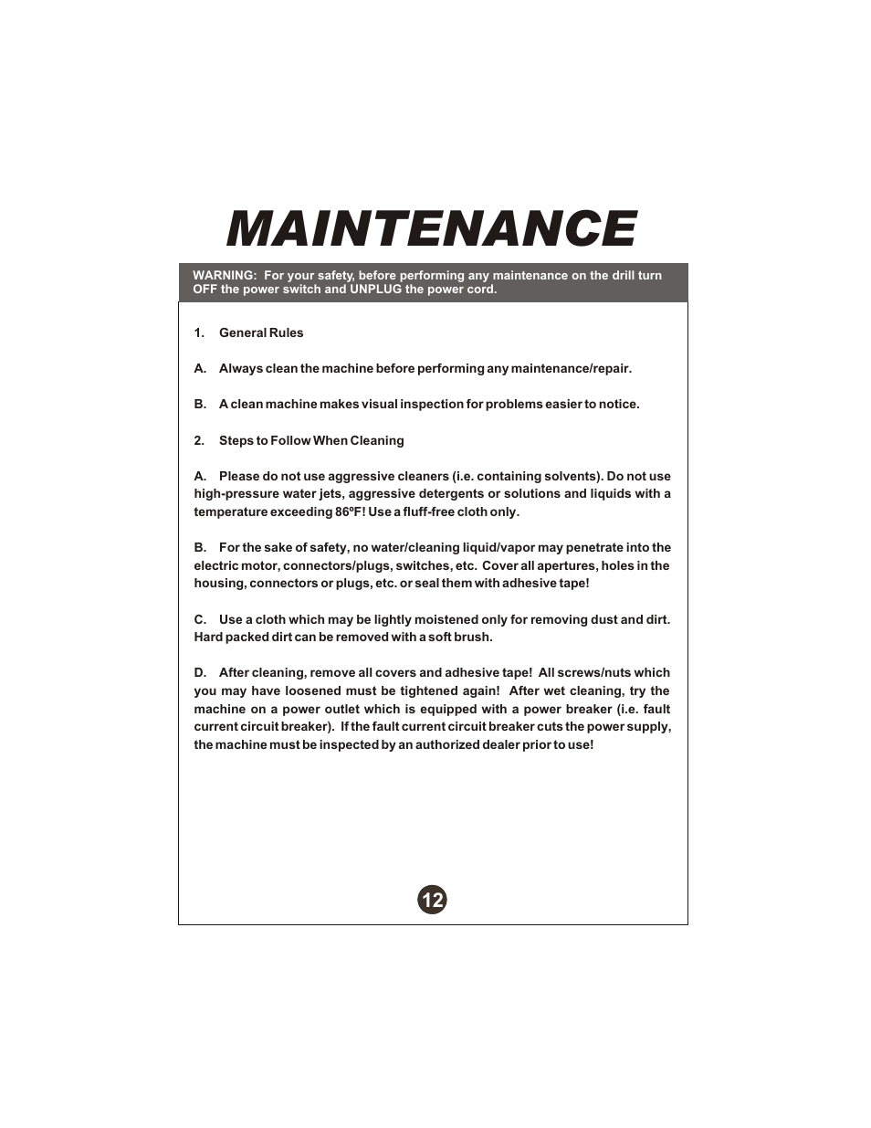 Maintenance | Diamond Products CB700 Drill Motor User Manual | Page 13 / 23