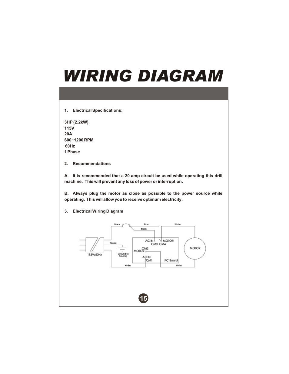 Wiring diagram | Diamond Products CB700 Drill Motor User Manual | Page 16 / 23