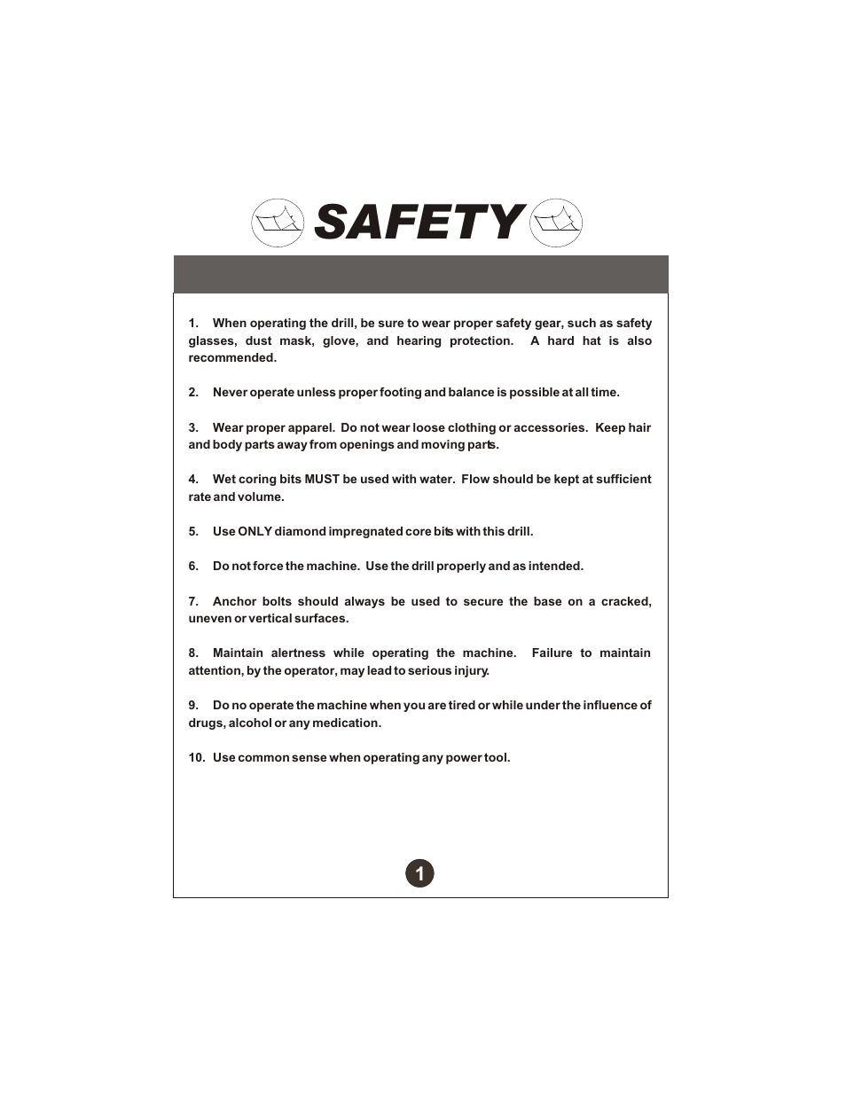 Safety | Diamond Products CB700 Drill Motor User Manual | Page 2 / 23