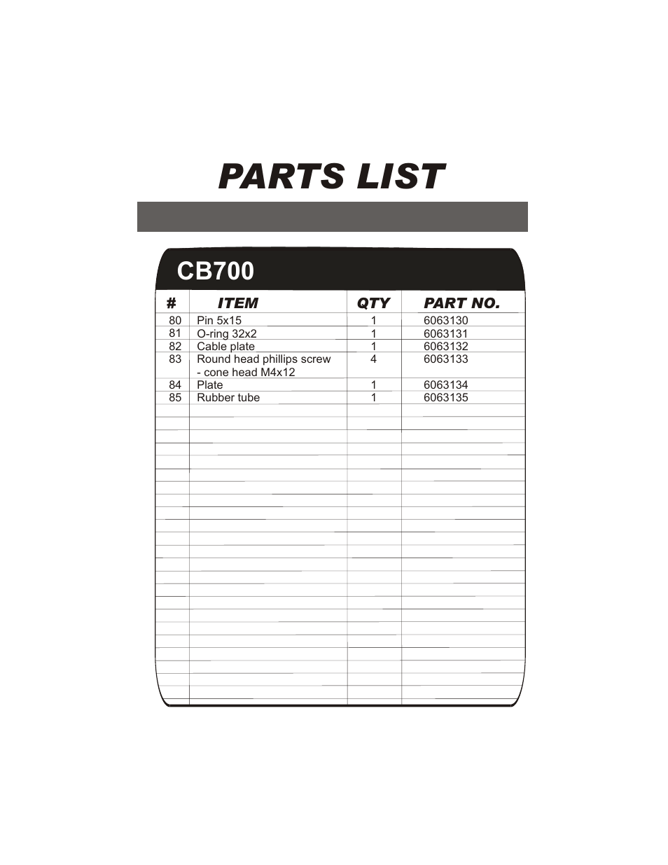 Parts list, Cb700 | Diamond Products CB700 Drill Motor User Manual | Page 22 / 23