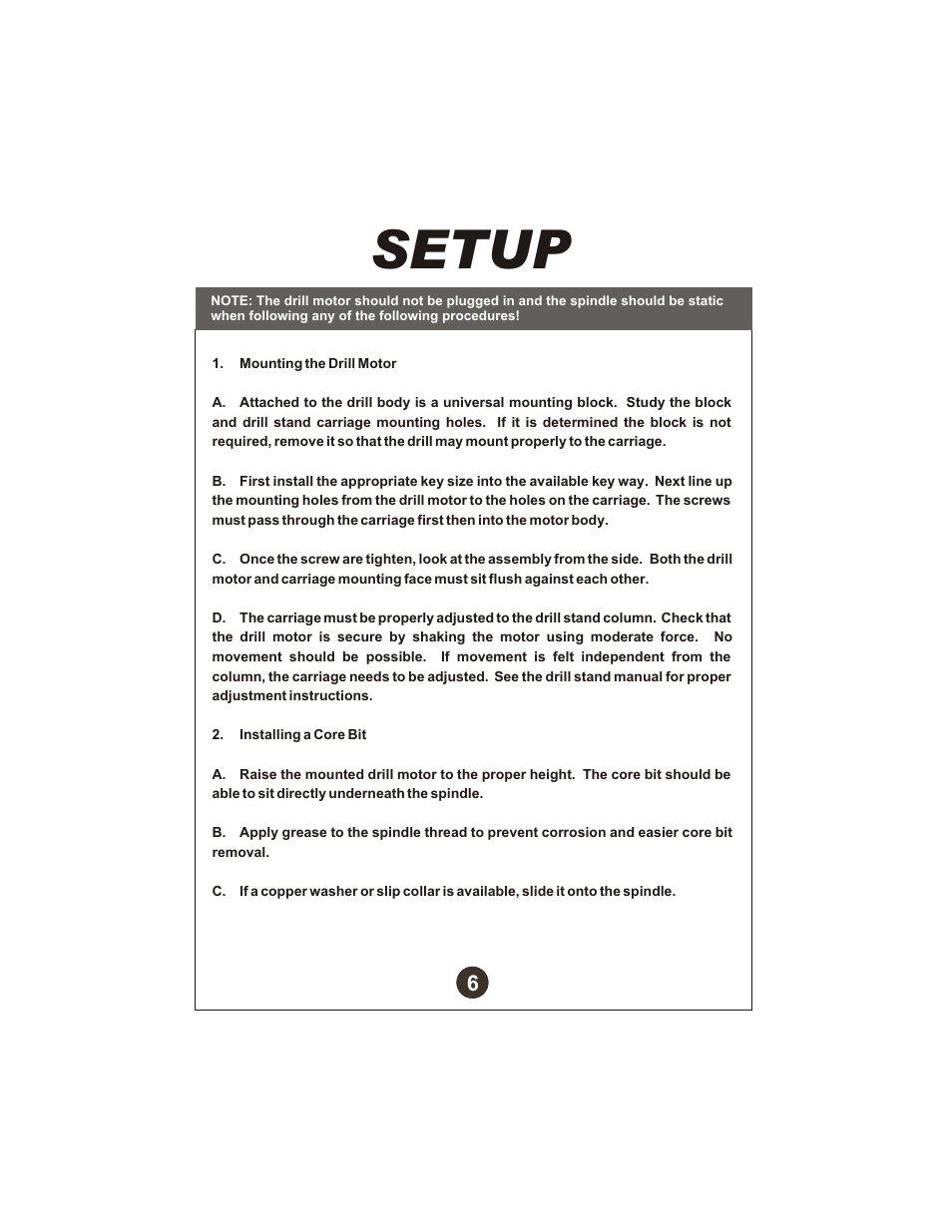 Setup | Diamond Products CB700 Drill Motor User Manual | Page 7 / 23