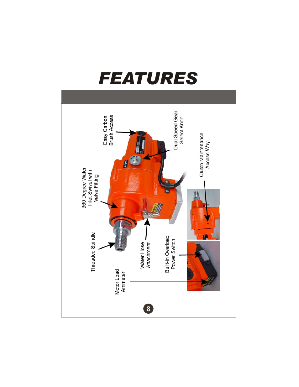 Features | Diamond Products CB700 Drill Motor User Manual | Page 9 / 23