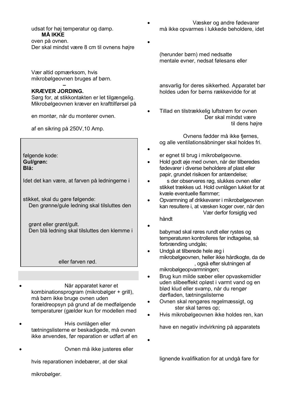 Vigtige sikkerhedsanvisninger | Gorenje SMO-23 DGB User Manual | Page 129 / 177