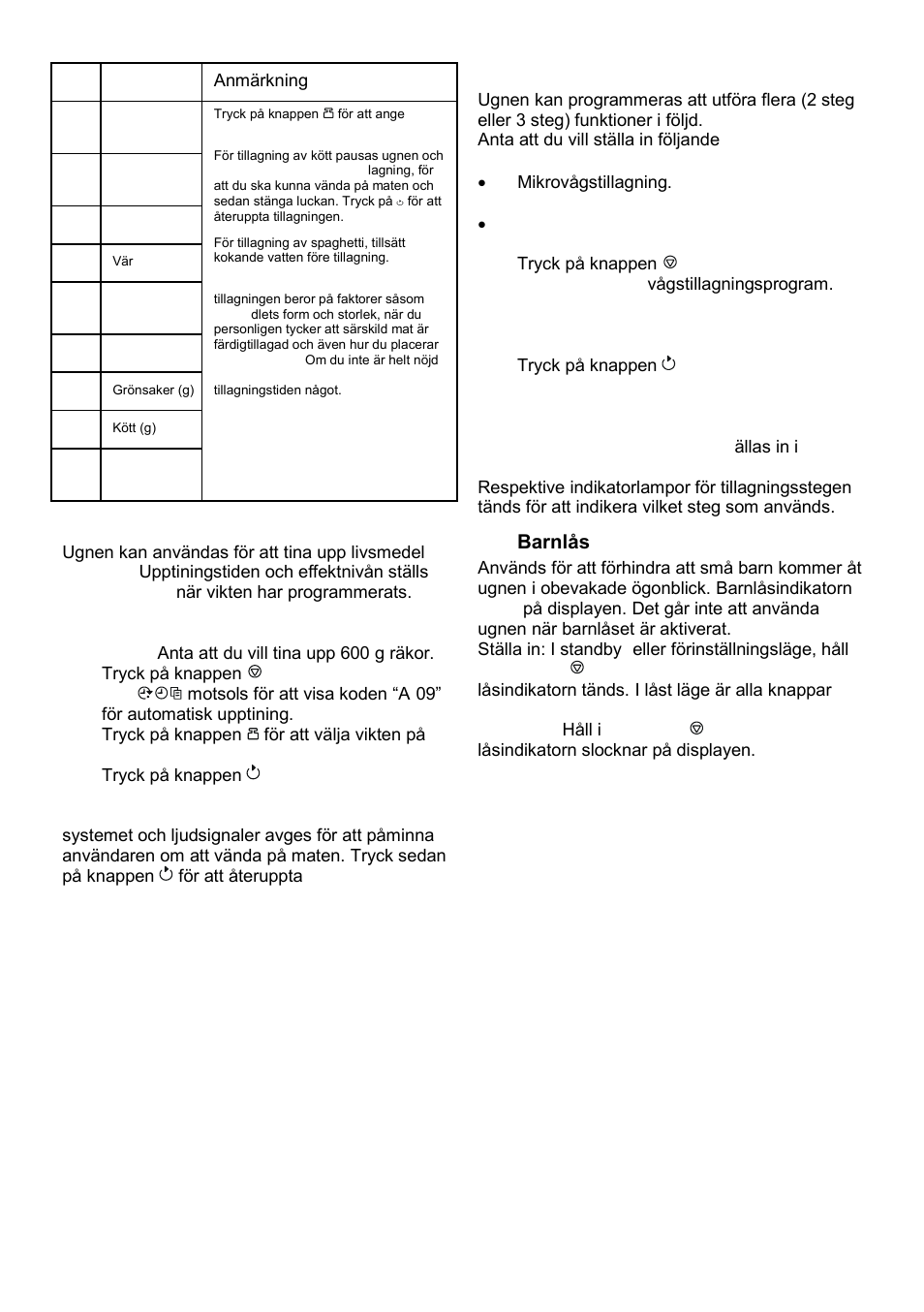 Automatisk upptining, Tillagning i flera steg, Barnlås | Gorenje SMO-23 DGB User Manual | Page 140 / 177