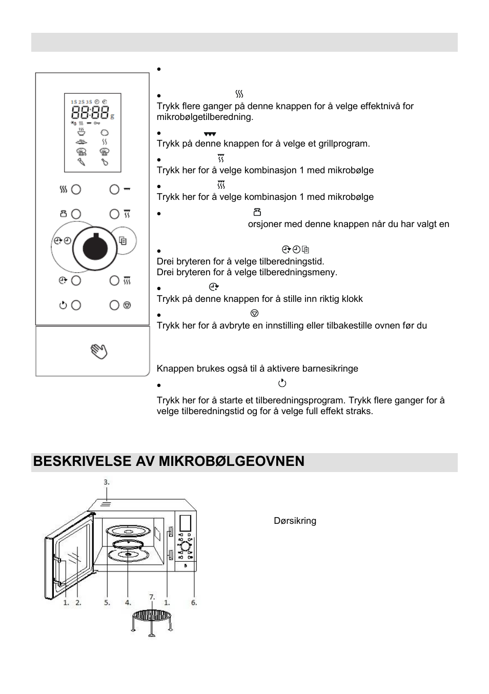 Datastyrt kontrollpanel, Beskrivelse av mikrobølgeovnen | Gorenje SMO-23 DGB User Manual | Page 146 / 177