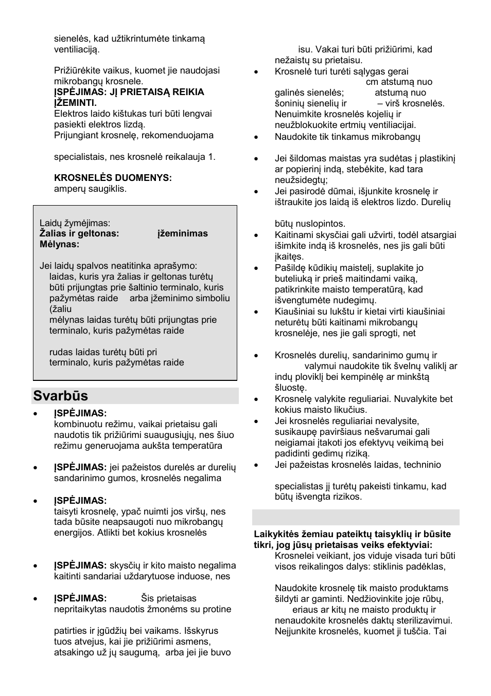 Svarbūs saugos reikalavimai, Saugumo instrukcijos | Gorenje SMO-23 DGB User Manual | Page 165 / 177